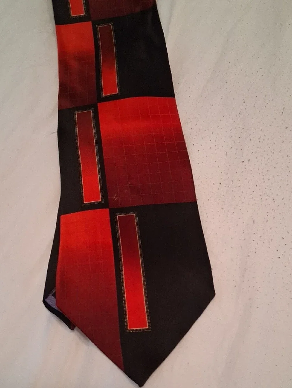 Giorgio Brutini Red and Black Windowpane Geometric Tie. 100% Silk